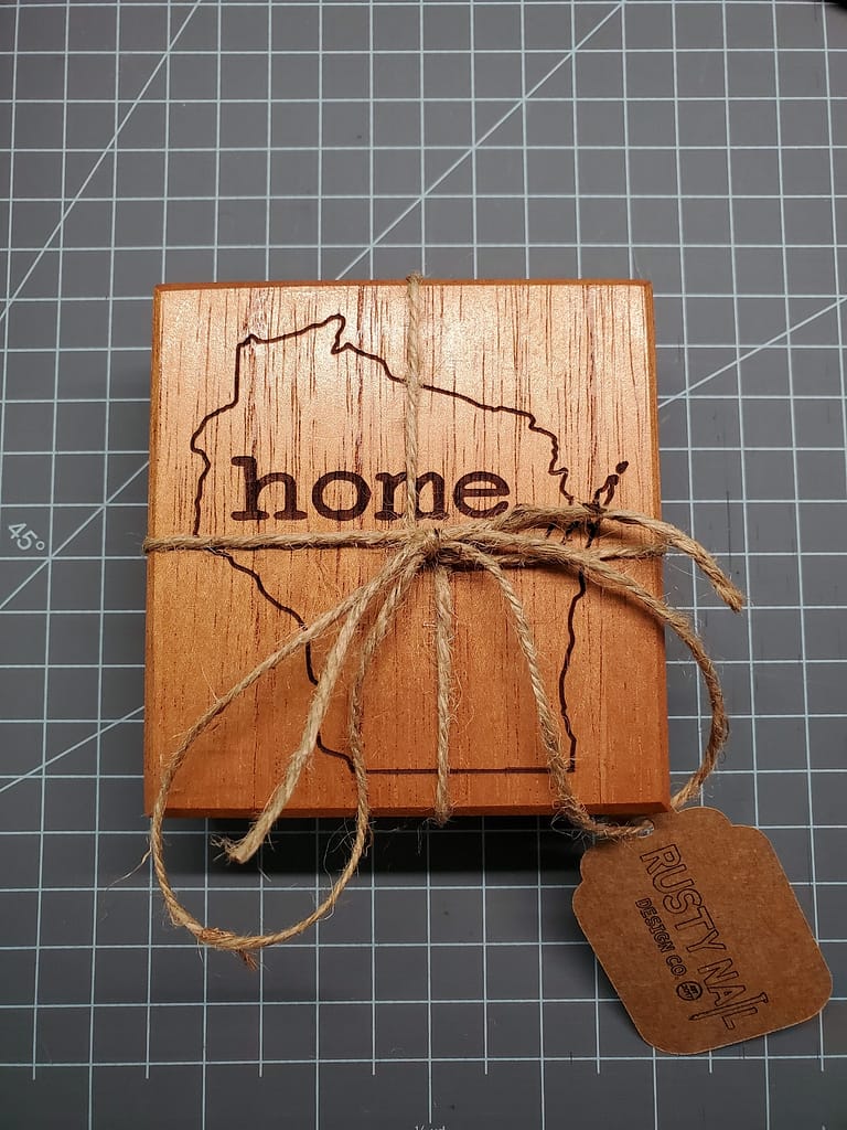 Laser Engraved Wisconsin Home Coasters